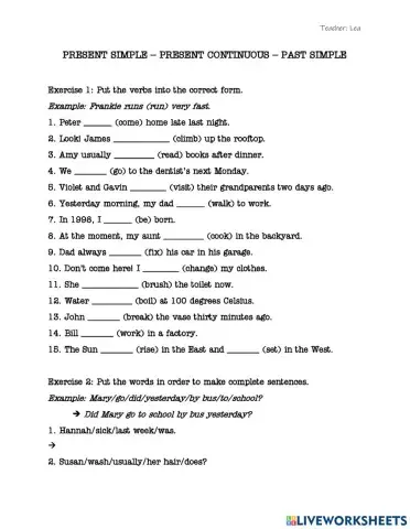 Present simple-present continuous-past simple