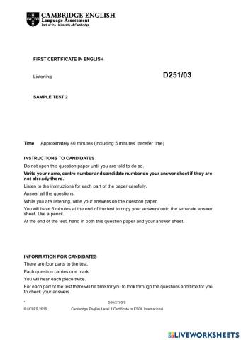 MOCK EXAM FCE LISTENING