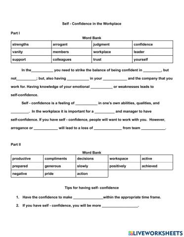 Self - confidence in the workpace