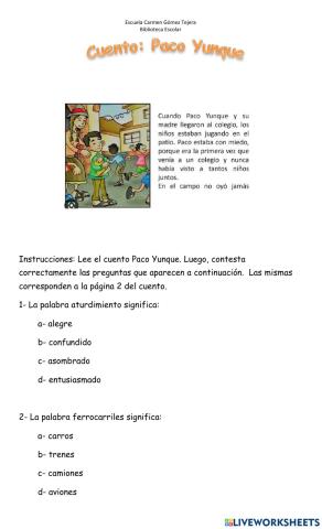 Paco Yunque ejercicio 2 vocabulario en contexto