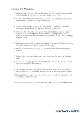 Correct the mistakes