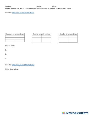 Review Regular Verbs - Spanish