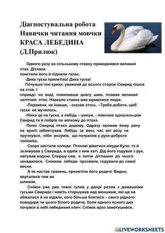 Діагностувальна робота. Читання мовчки.