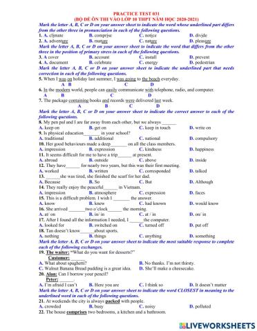 Đề ôn thi vào 10 - đề 31-40TN