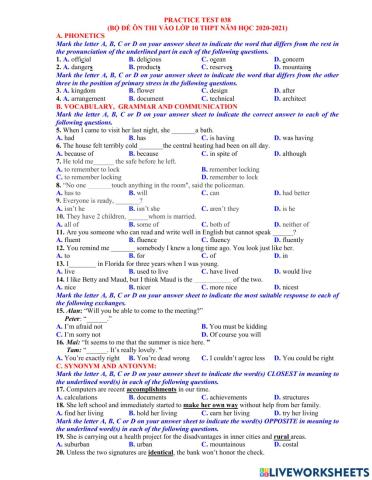 Ôn thi vào 10 - ĐỀ 38 40 TN