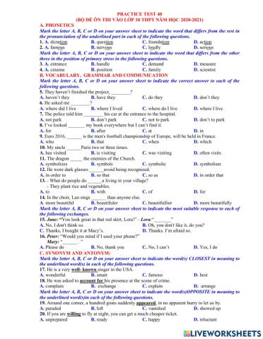 Ôn thi vào 10 - đề 40 - 40 tn