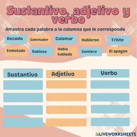 Sustanti,  adjetivo y verbo