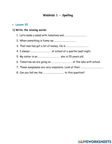 Webkids 1 - Spelling Lesson 22