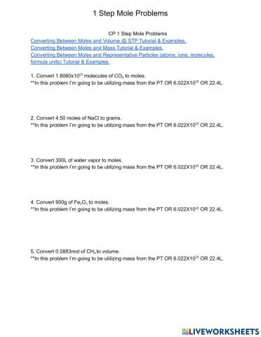 1 Step Mole Conversions