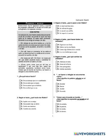 Prueba Formativa de Español 4to Febrero-Marzo