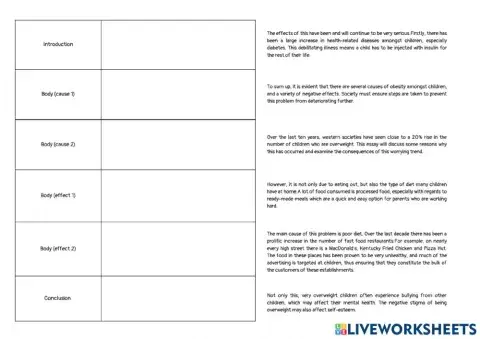 Jumbled paragraphs - obesity in children