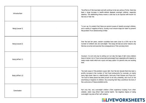 Jumbled paragraphs - obesity in children