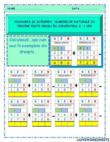 Adunari si scaderi cu trecere peste ordin