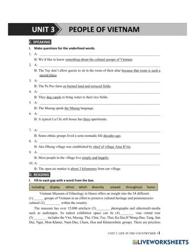 G8 U1 MLH Speaking, Reading & Writing