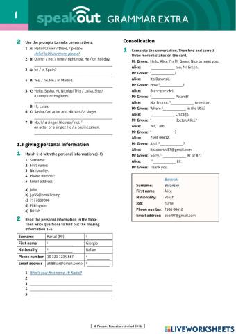 Starter extra grammar 1.3 speakout