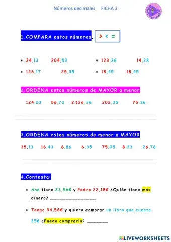 Comparar números decimales