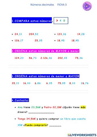 Comparar números decimales