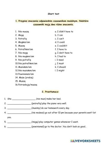 Short test modal verbs
