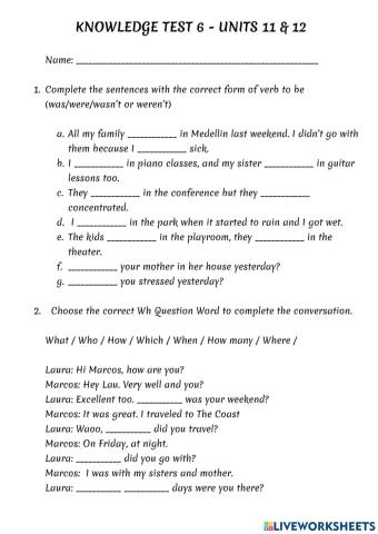 Four Corner Exam - Units 11 and 12