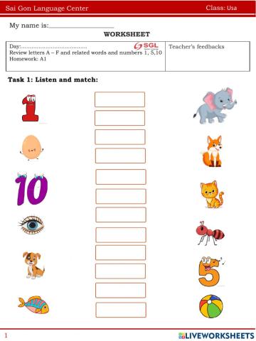 Review letters A-F, numbers 1, 5, 10 24.03