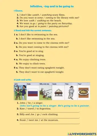 Infinitive, -ing, to be going to