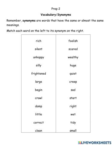 Vocabulary - Matching Synonyms