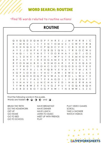 Word search: routine actions