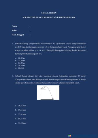 Soal latihan hukum kekekalan energi mekanik