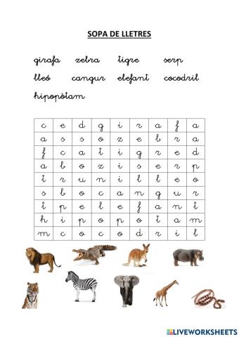 sopa de lletres animals (lletra lligada)