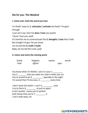 Die for you - The Weeknd feat Ariana Grande