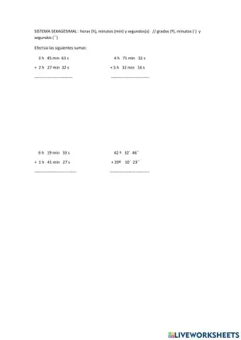 Sistema sexagesimal - sumas