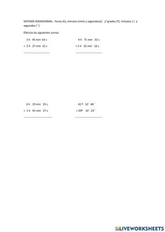 Sistema sexagesimal - sumas