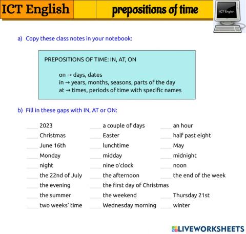 Prepositions of time