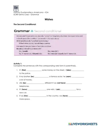 Wishes class - Second Conditional