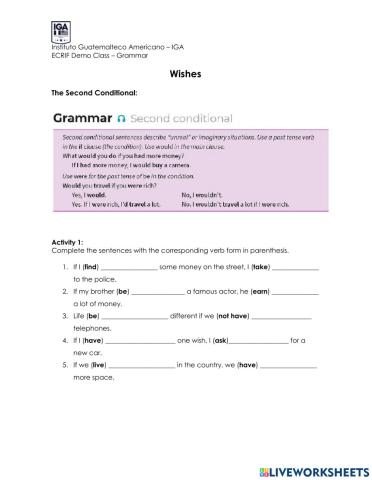 Wishes class - Second Conditional