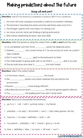 Make predictions about the future: will or won't EXAM