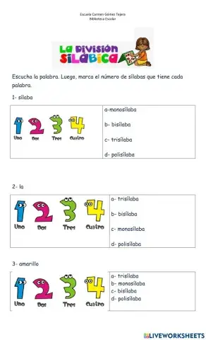 División de palabras en sílabas