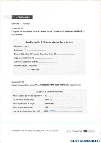 Unit 2 - listening - SPORTS CLUB