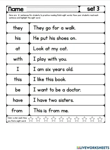 Sight Words Reading Practice - List 03