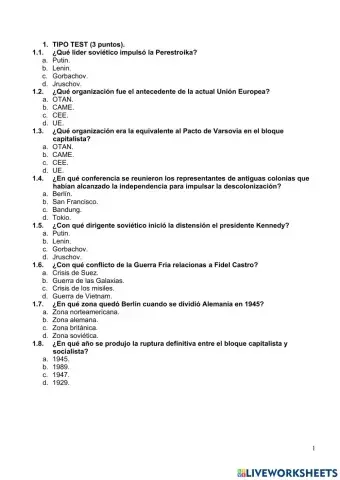 Guerra Fría y mundo en el siglo XXI. Prueba