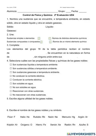 Examen Elementos y compuestos