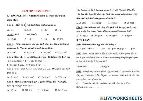 Thi giữa kì 2 Toán