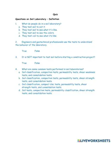 Questions on Soil Laboratory – Definition