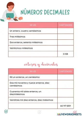 Lectura y escritura de números decimales