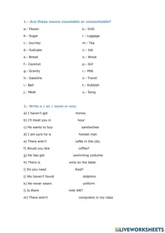 Countable and uncountable nouns