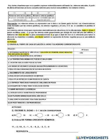 Operaciones con números enetros