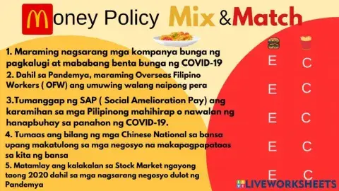 Mix and Match Money Policy