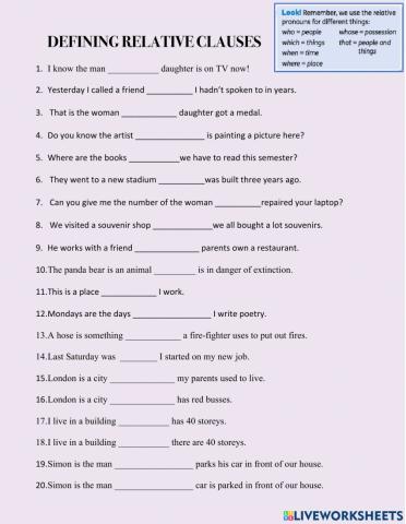 Defining relative clauses