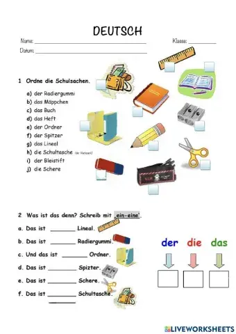 Schulsachen ein-e