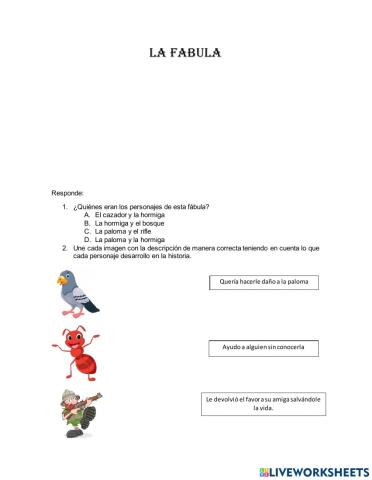 GUIA DE COMPRENSIÓN DE LECTURA LA FÁBULA 